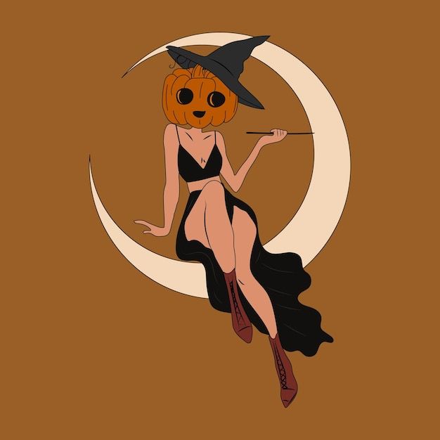 a woman dressed as a witch sitting on the moon