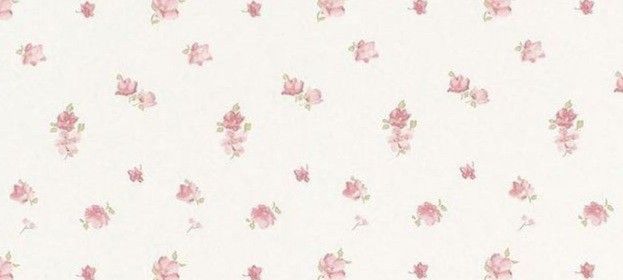 a white wallpaper with pink flowers and green leaves on the bottom half of it