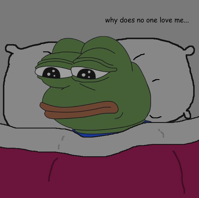 a cartoon character sleeping in bed with the caption, why does no love me?