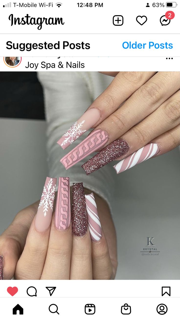 Winder Nails, Sassy Nails, Winter Nails Acrylic, Long Nail Designs, Sweater Nails, Cute Acrylic Nail Designs, Coffin Shape Nails, Long Acrylic Nails Coffin, Long Square Acrylic Nails