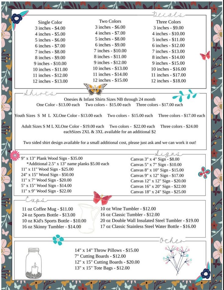 an image of a printable order form with butterflies and flowers on the back side