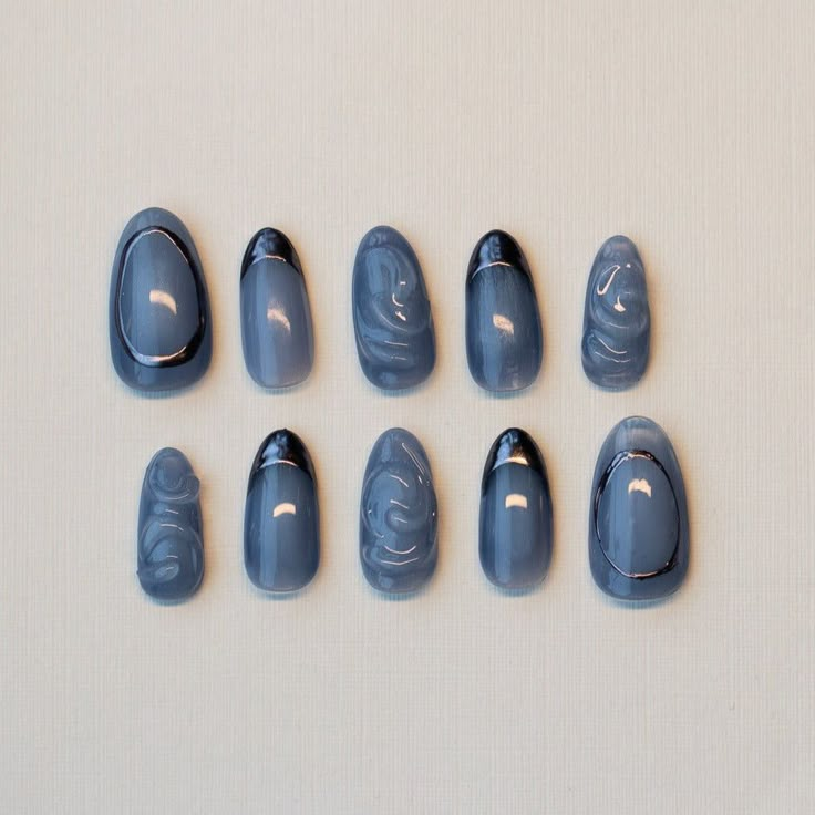 Blue Green Nails Acrylic, Denim Inspired Nails, Summer Water Nails, Water Inspired Nails, Water Nails Design, Nail Designs Aesthetic, Denim Nails, Nail Sizing Kit, Nails Water