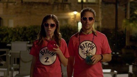 two people wearing red shirts and sunglasses are looking at their cell phones