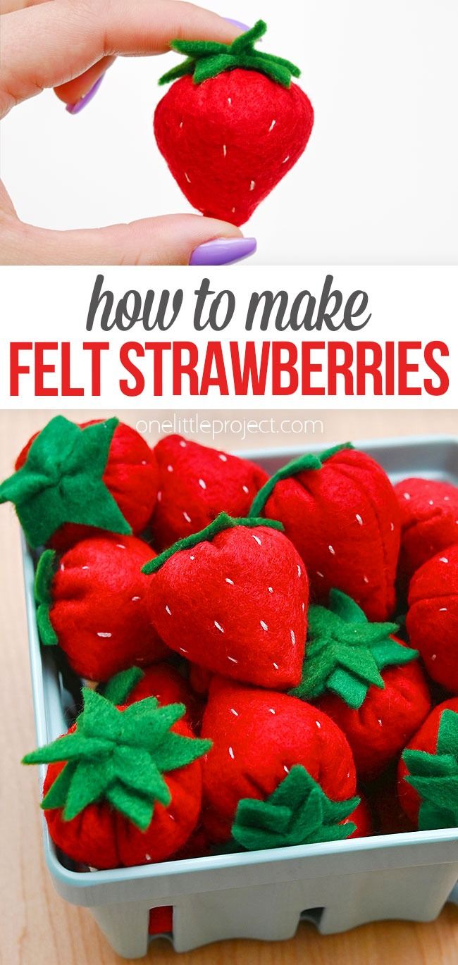 how to make felt strawberries in a container