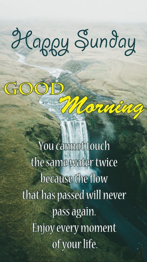 a greeting card with the words good morning and a waterfall in the middle of it