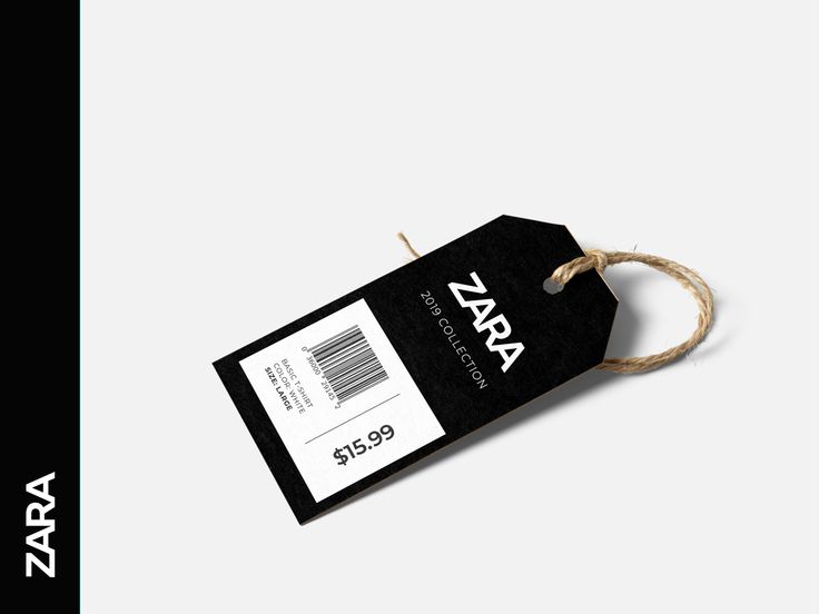 a black and white tag hanging from a rope with the word zara on it