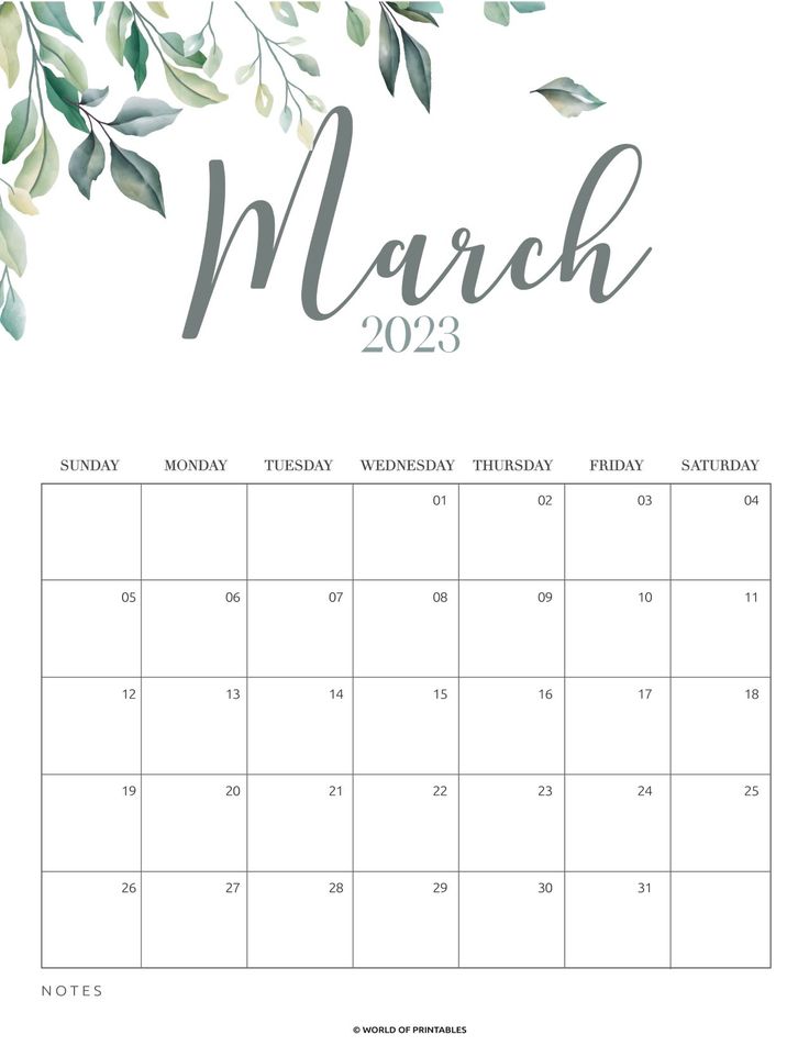 the march calendar with leaves on it