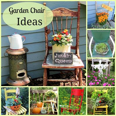 the garden chair ideas book is open and showing pictures of chairs, plants, and other things