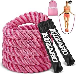 a pink rope with black and white logo on it next to a pair of shoes