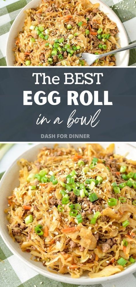 the best egg roll in a bowl with peas and carrots