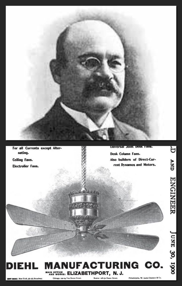 an old advertisement for a ceiling fan with a man's face in the middle