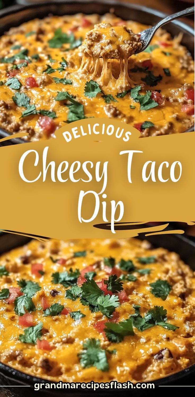 delicious cheesy taco dip in a cast iron skillet