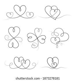 a set of nine hand drawn hearts in different shapes and sizes, on a white background