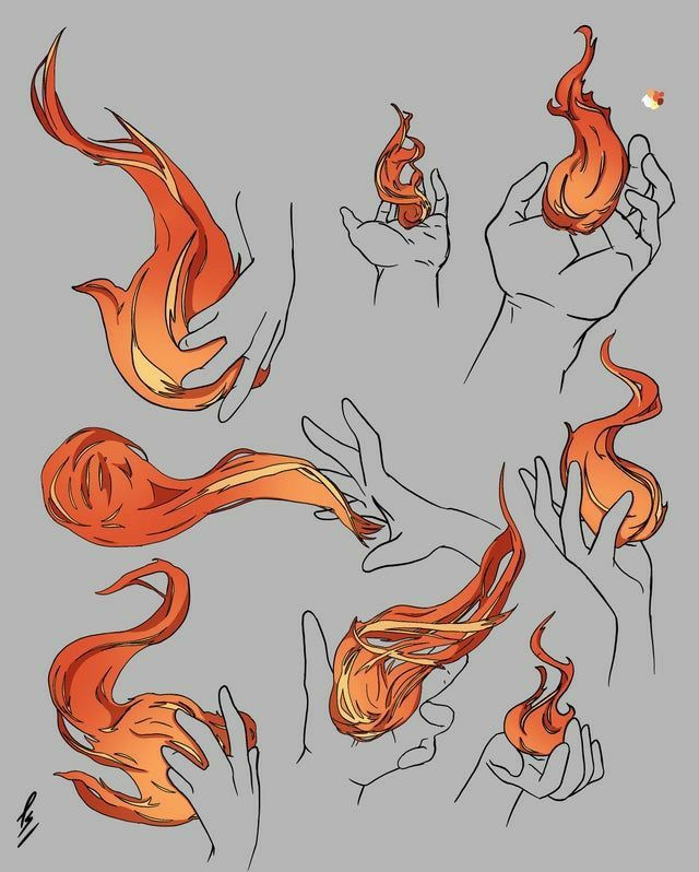 the hands are holding different types of fire and flames in each hand, including one that is