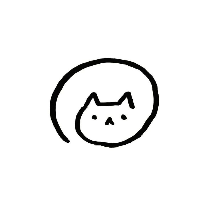 a black and white drawing of a cat's face in a circle on a white background