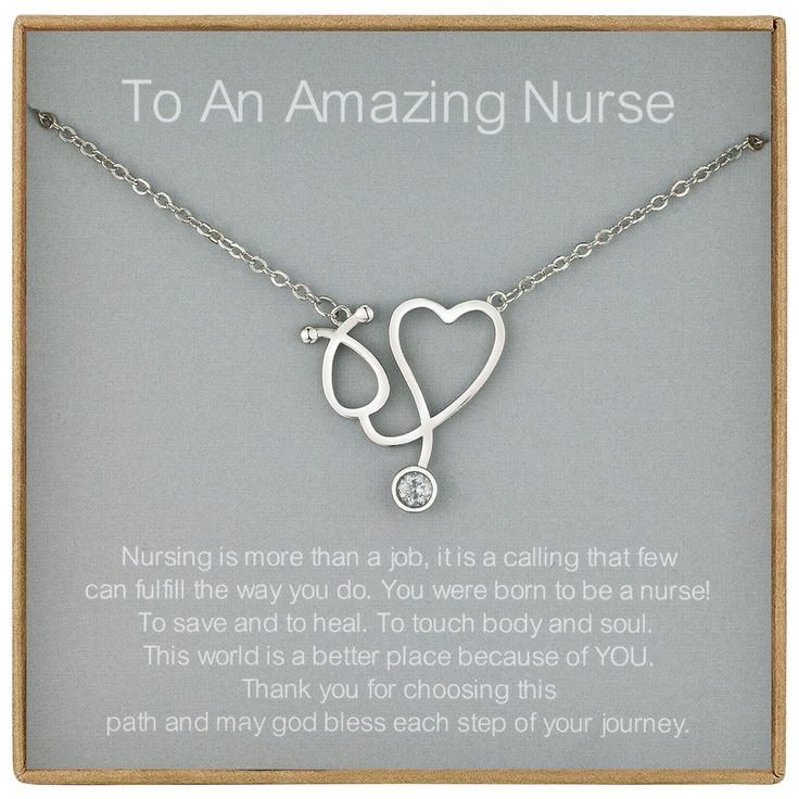 a necklace with a heart and a stethoscope on it that says to an amazing nurse