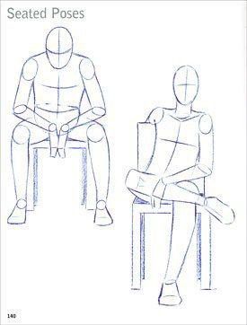 a drawing of two people sitting in chairs with their feet on the table and one standing