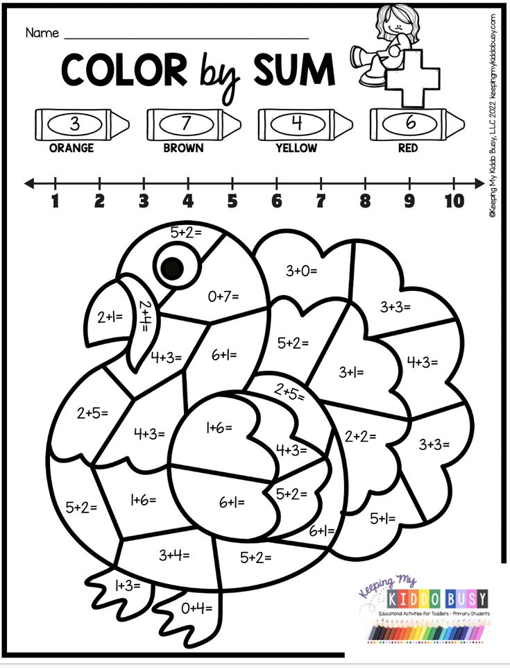 the color by sum worksheet for kids to learn how to count numbers and colors