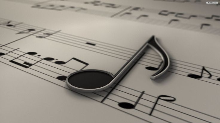 an image of music notes with musical symbols on them and a treble in the foreground