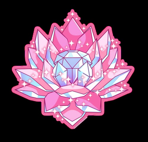 a pink and blue flower with diamonds on it's petals, surrounded by stars