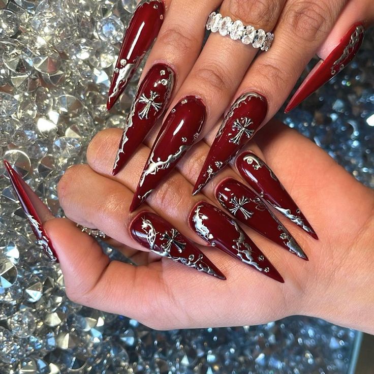 Red Stiletto Nails, Vampire Nails, Spooky Nails, Gothic Nails, Spring Nail Designs, Goth Nails, Grunge Nails, Brighter Days, Glamorous Nails