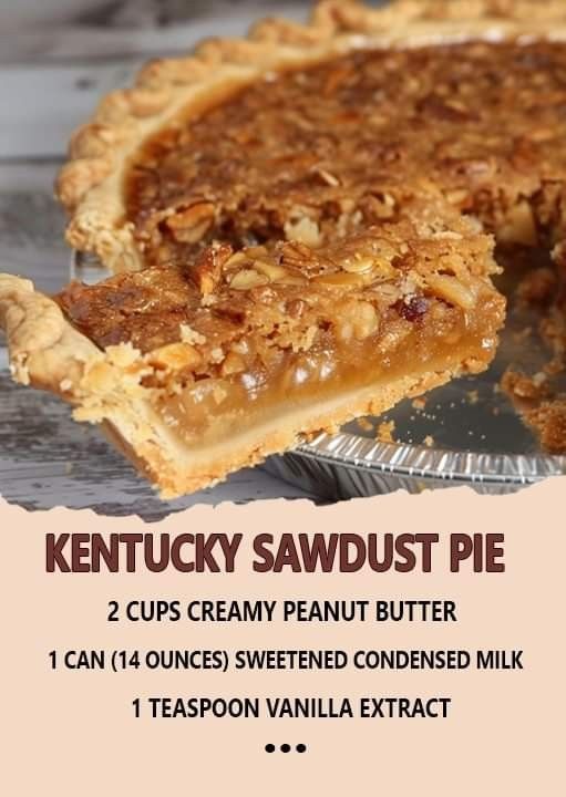 a close up of a pie on a plate with the words kentucky sawdust pie