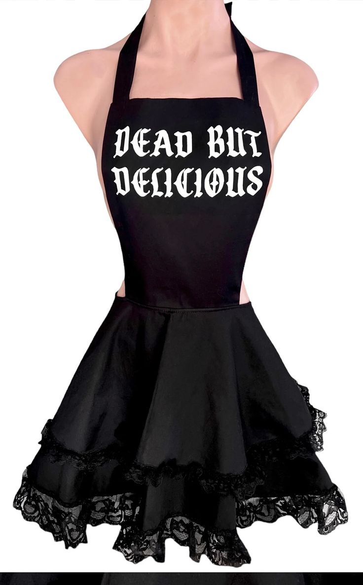 Dead but Delicious Retro Apron – Demi Loon Gothic Clothing Brands, Gothic Apron, Goth Gift Ideas, Goth Pinup, Retro Apron, Upcycle Sewing, Pin Up Outfits, Graphic Apparel, Gothic Outfits