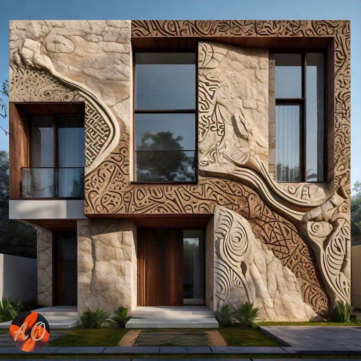 an artisticly designed house in the suburbs