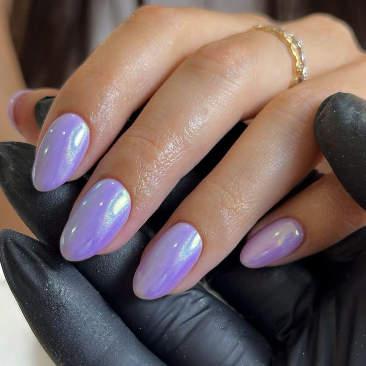 Lavender Purple Chrome Nails, Purple Unicorn Chrome Nails, Purple Taylor Swift Nails, Taylor Swift Nails Purple, Periwinkle Chrome Nails, Olivia Rodrigo Nails, Shellac Ideas, Swift Nails, Nails 2025