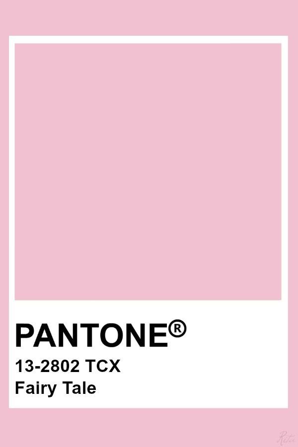 pantone's pink color is shown with the word fairy tale in black and white