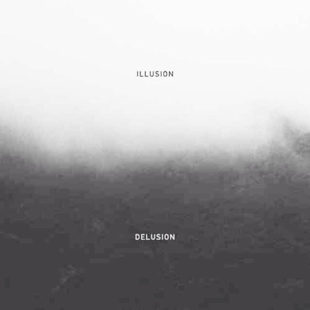 a black and white photo with the words delusion on it's left side