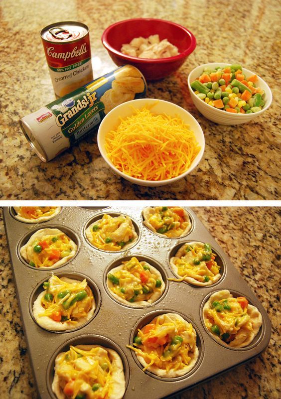 two pictures showing the process of making mini pizzas in an oven and then baking