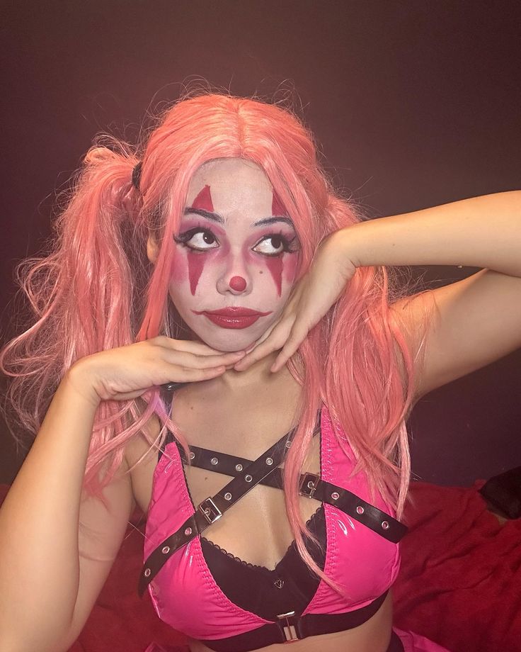 Pink Clown Girl 💖💖🤡 #clown #clownmakeup #clowncore #clowngirl #clowncheck #icp Pink Clown Makeup Easy, Clown Makeup Girl, Pink Clown Makeup, Pretty Clown Makeup, Girl Clown Makeup, Clowncore Makeup, Pink Clown, Girl Clown, Cute Clown Makeup