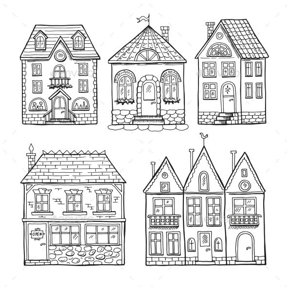 hand drawn houses - buildings objects