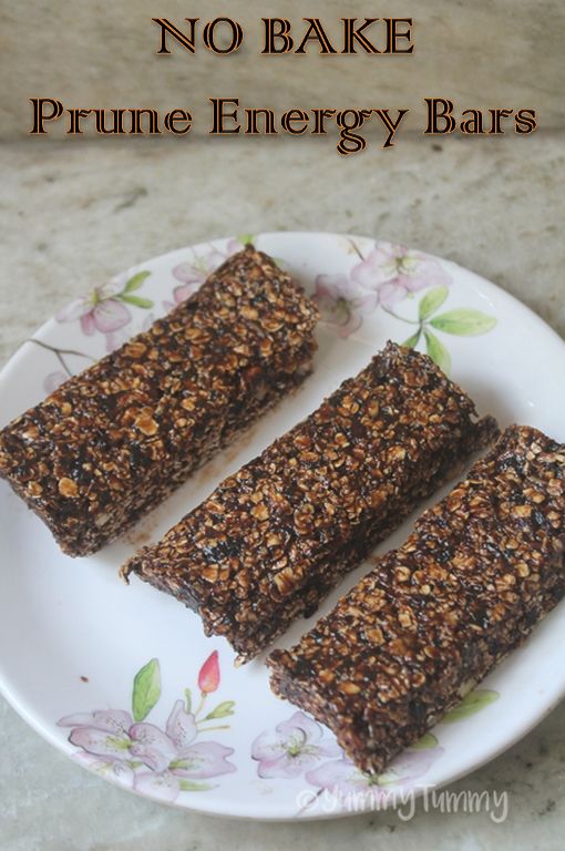 no bake prune energy bars on a plate