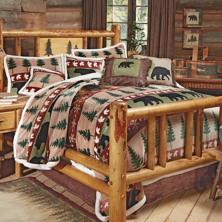 PRICES MAY VARY. VERSATILE: The vintage design on the Black Forest Décor signature bed set is sure to match any outdoor-themed room or bedroom; Decorate your bedding and match your pillows; The bed set is made to match your own personal style, first and foremost OUTDOOR DESIGN: Black Forest Décor's bed set features a design sure to please any lover of the great outdoors or enthusiast of the southwest style; The bed set will match any outdoor-themed cabin room perfectly and spruce up its surround Decorating A Cabin, Bed Set Ideas, Barn Doors In The House, Bedroom Ideas Beach, Cabin Bedroom Decor, Log Bedroom, Western Bedding Sets, Black Bear Decor, Rustic Bedding Sets