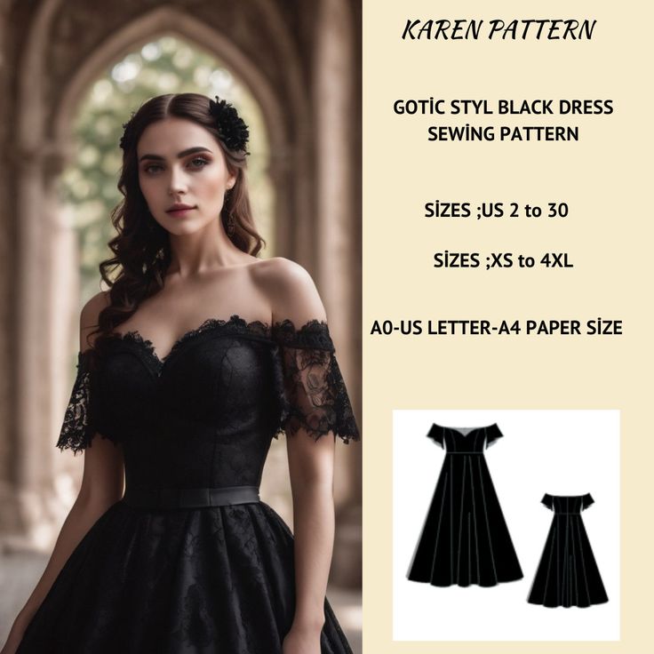 Instant Elegance in a Click:  Gothic Style Summer Dress Sewing Pattern,Off Shoulder Dress,Witch Dress,Gothic Cosplay Dress,Medieval Cosplay Dress  Sewing Pattern Transform your sewing experience with our Digital Download offering - a meticulously crafted bundle of sophistication and style. Here's what makes it extraordinary: 👗 Versatile Sizing Options: US Sizes: 2, 4, 6, 8, 10, 12, 14, 16, 18, 20, 22, 24, 26, 28, 30 Standard Sizes: XS, S, M, L, XL, 2XL, 3XL, 4XL 📏 Adaptable Patterns: Suitable