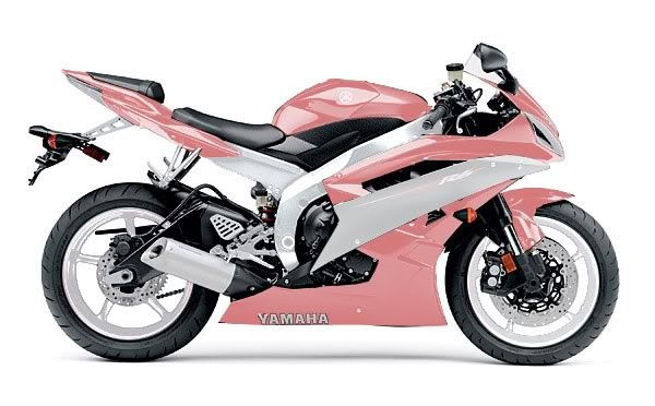 a pink and white yamaha motorcycle on a white background