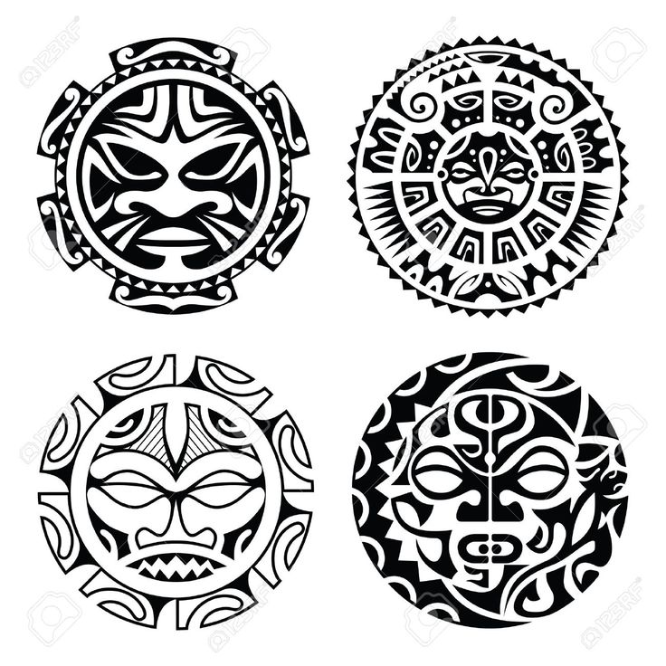 Set Of Polynesian Tattoo Styled Masks. Vector Illustration. Royalty Free Cliparts, Vectors, And Stock Illustration. Image 43538315. Tato Maori, Round Tattoo, Tattoo Son, Tiki Tattoo, Tattoo Band, Filipino Tattoos, Maori Tattoos, Polynesian Tattoo Designs, Marquesan Tattoos