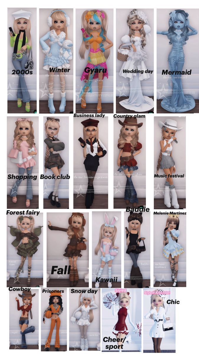 many different dolls are shown in the same photo, and each has their own name on it