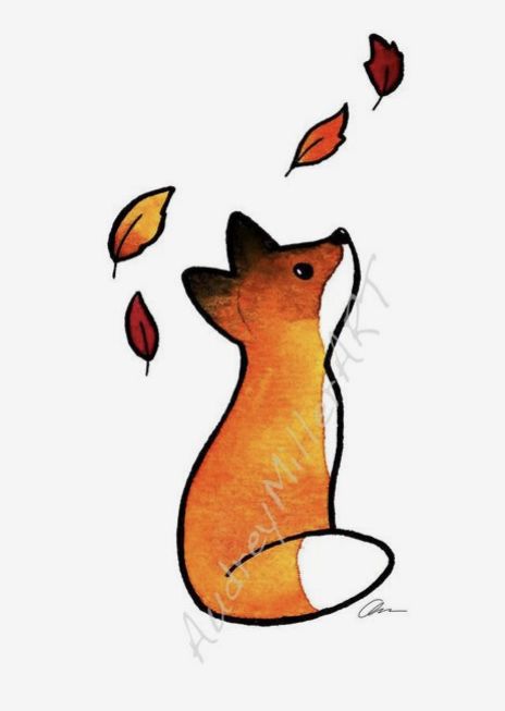 a drawing of a fox with leaves falling from it's back and its head in the air