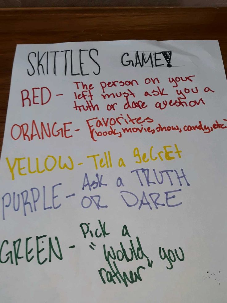 a piece of paper with writing on it that says skittles game and orange