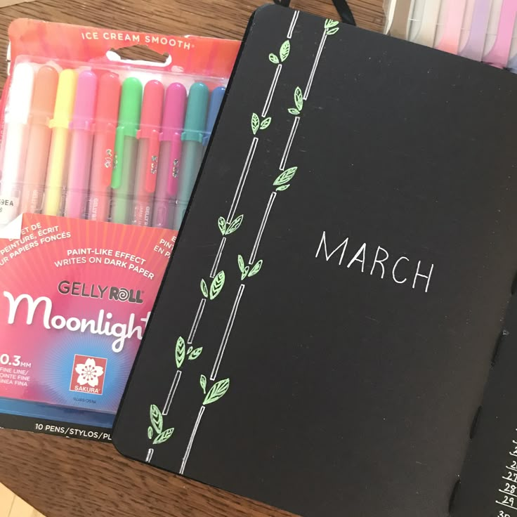 the contents of a march box with markers and crayon pens on a table