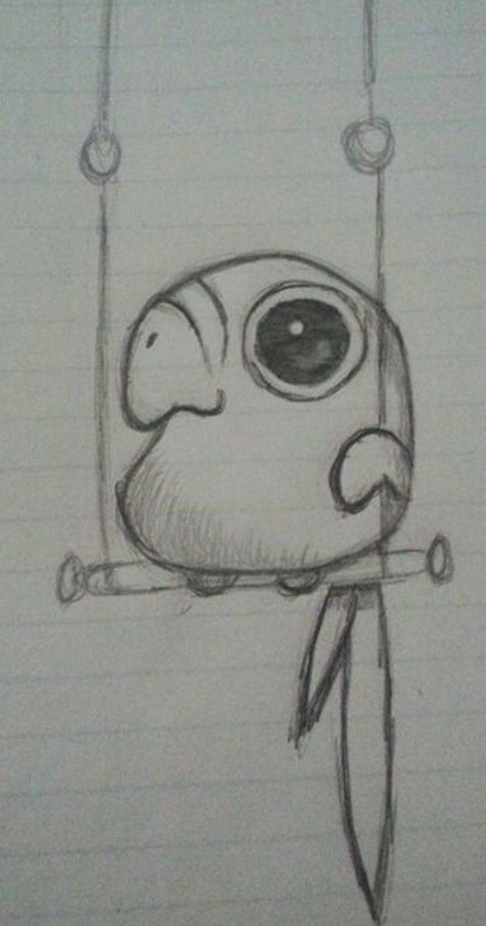 a drawing of a cartoon character on a swing with eyes and nose drawn in pencil