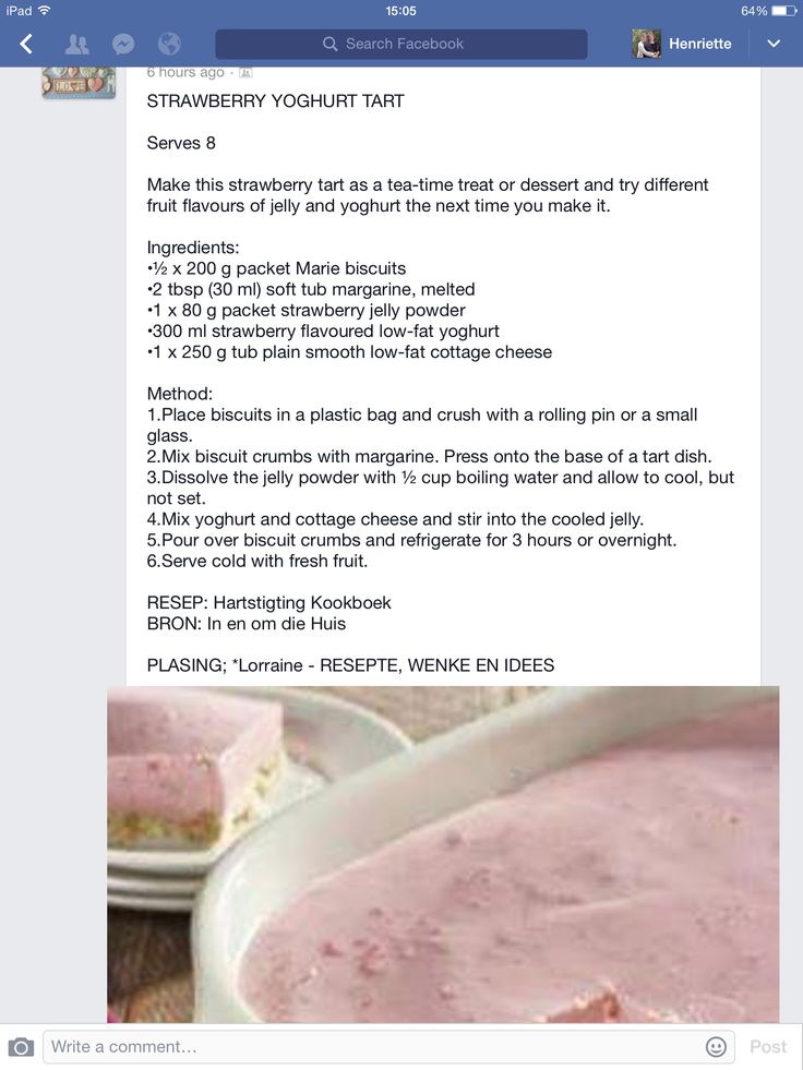 a facebook page with a recipe for strawberry yogurt tart