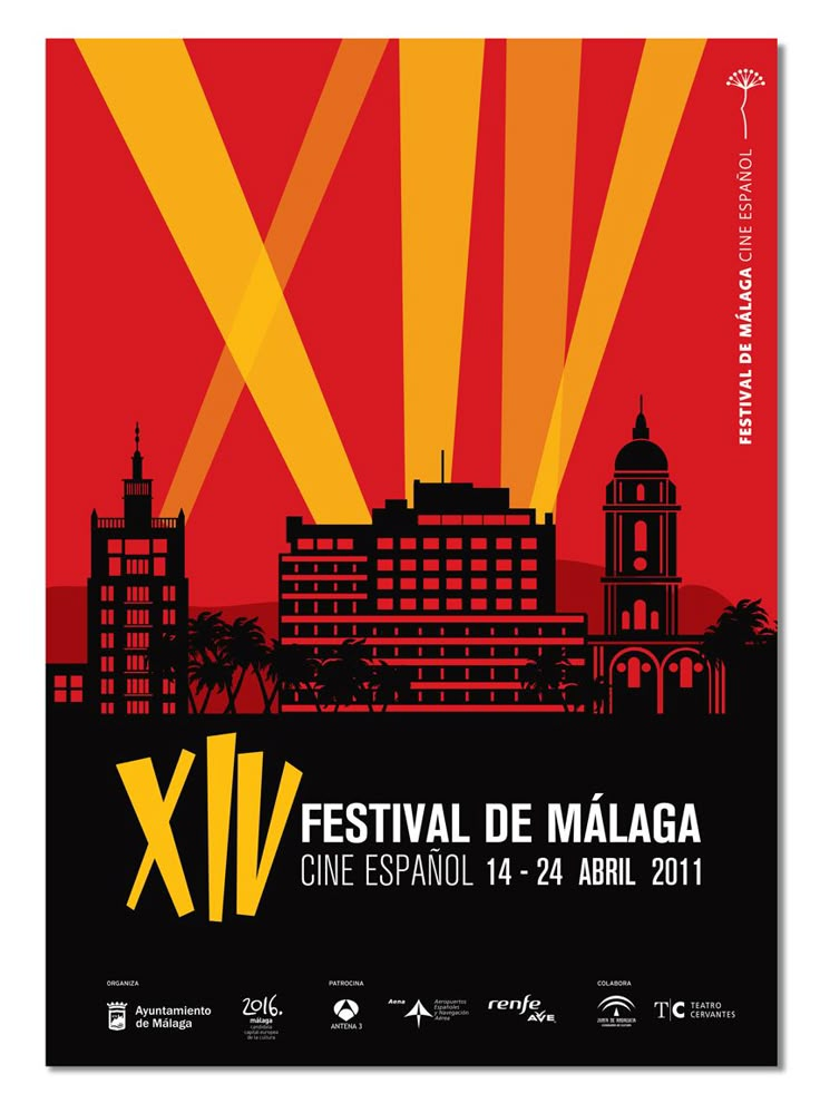 an event poster with the words festival de maalaga in yellow and red colors