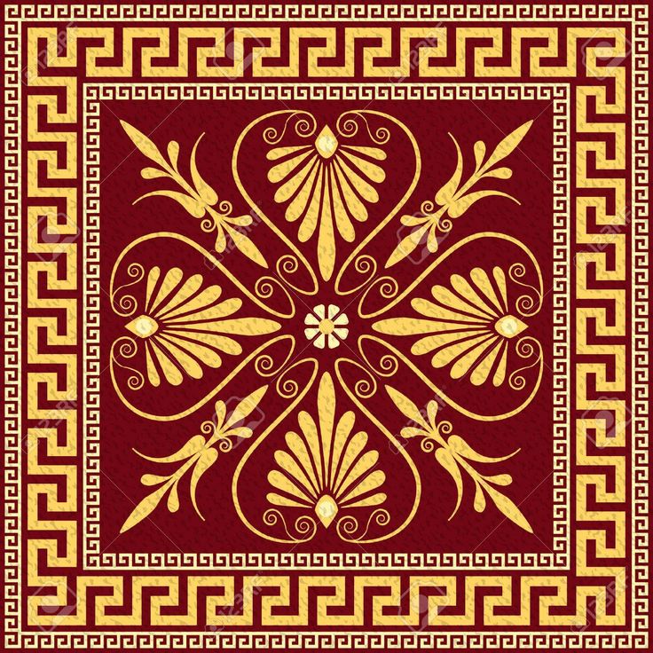 a red and gold square with an ornate design on the center, surrounded by golden lines