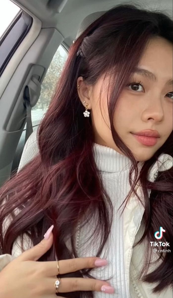 Hair Color Cherry Coke, Cherry Brown Hair, Pelo Color Vino, Cherry Cola Hair, Cherry Hair Colors, Red Hair Color Ideas, Wine Hair Color, Hair Color Asian, Wine Red Hair