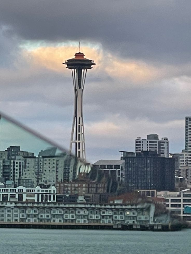 the space needle in seattle, washington state as seen from across the water