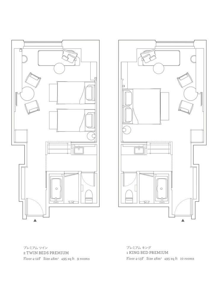 two floor plans for a studio apartment